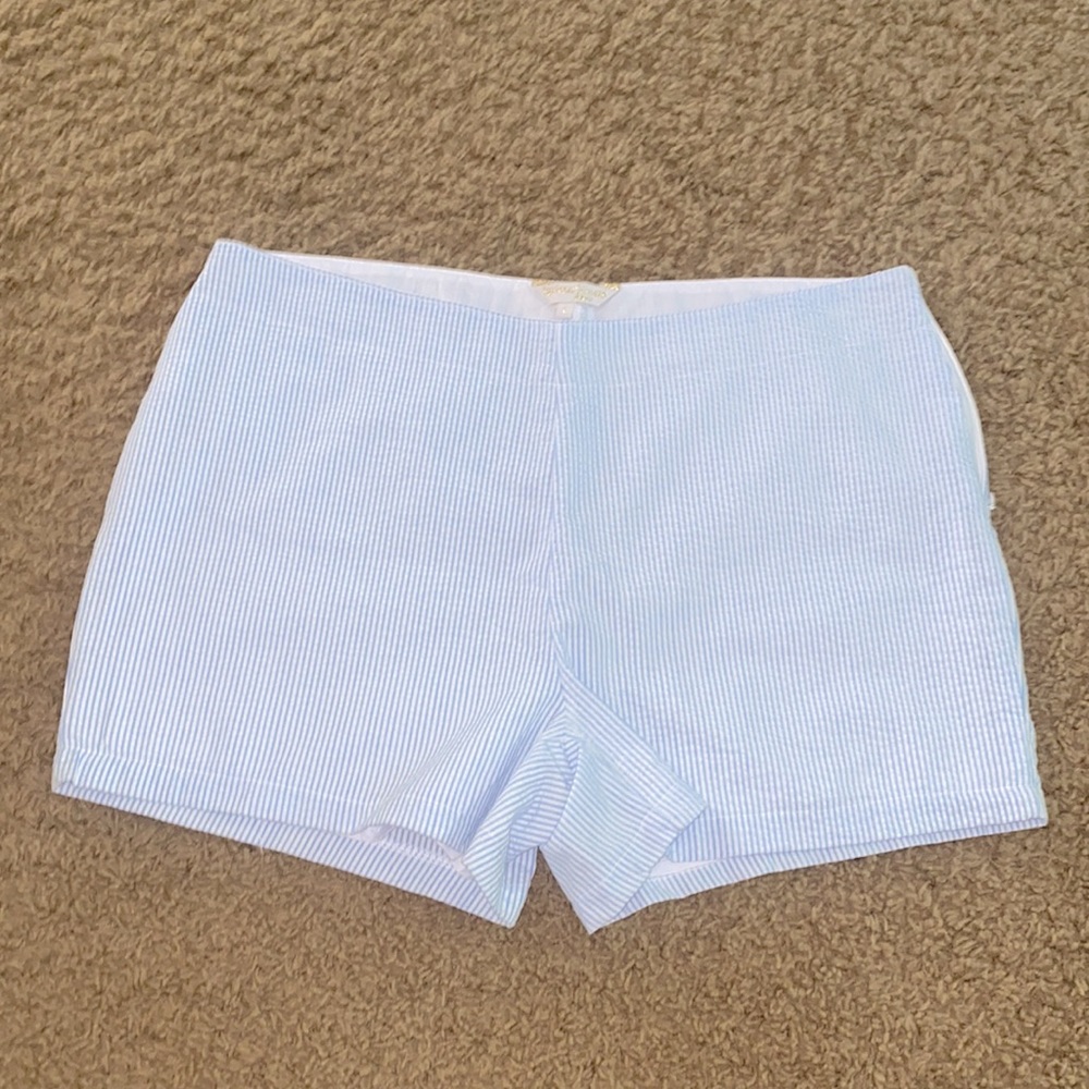 Blue and white seersucker shorts